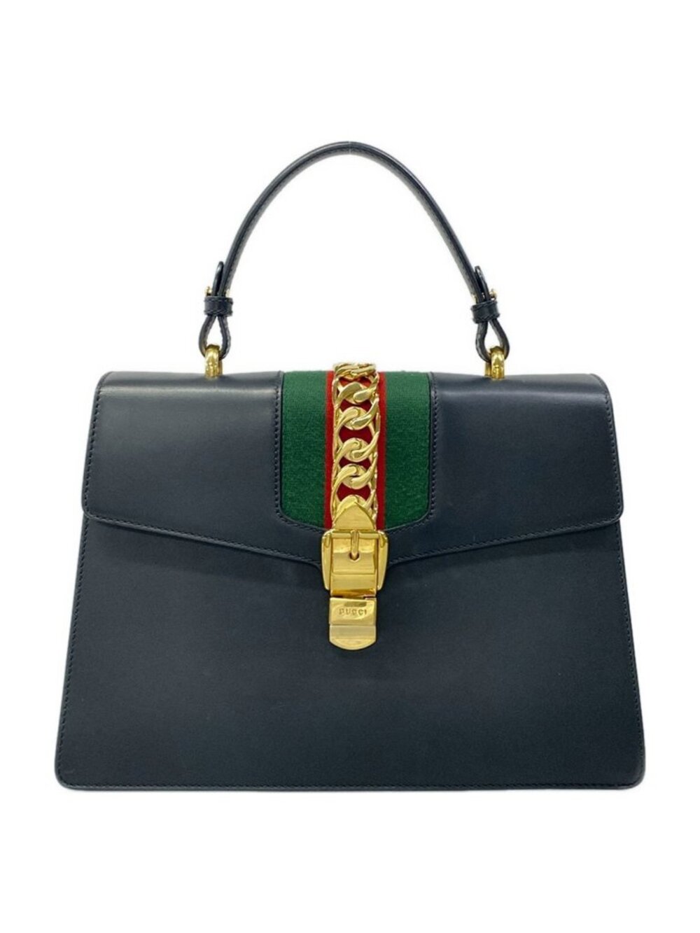 Gucci Handbag Sylvie Dark Navy Green Red Leather